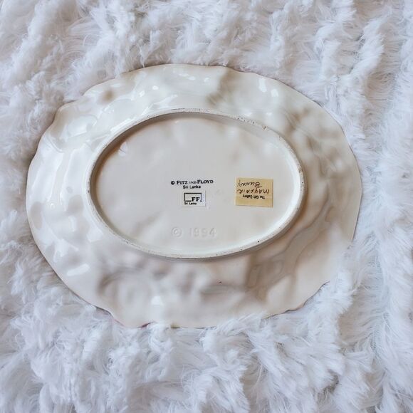 Vtg Fitz & Floyd Oval Floral Decorative Plate Dish Embossed Flowers Leaves 1994 - Picture 3 of 3